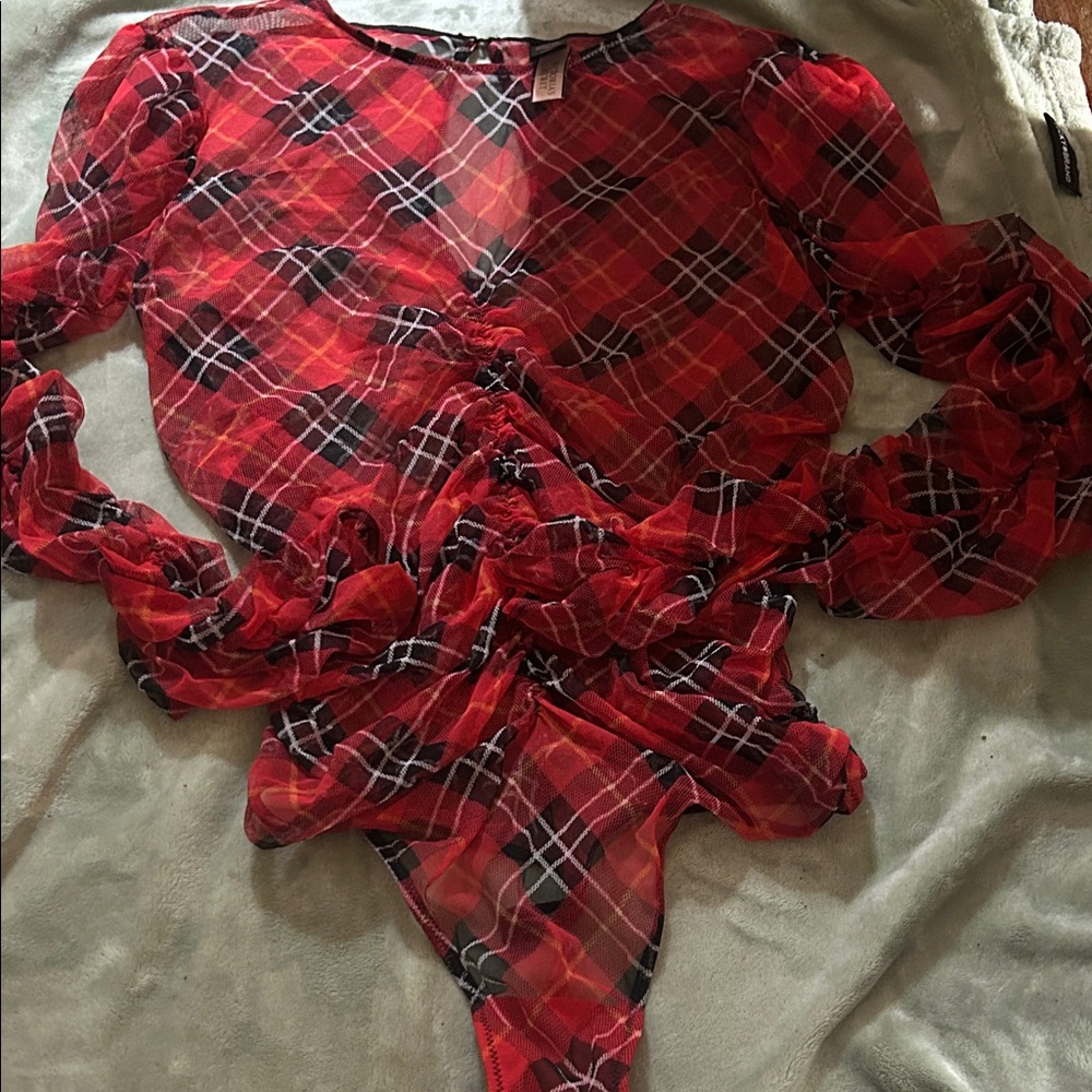 Red Plaid Sheer Teddy